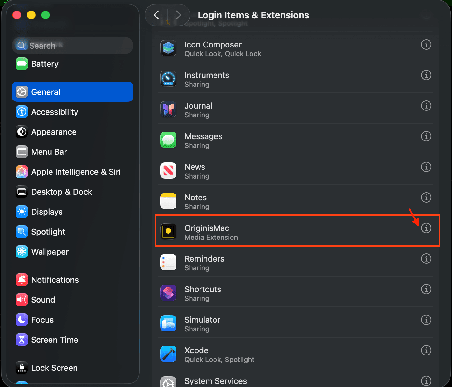 Enabling Camera Extension for OriginisMac in System Settings